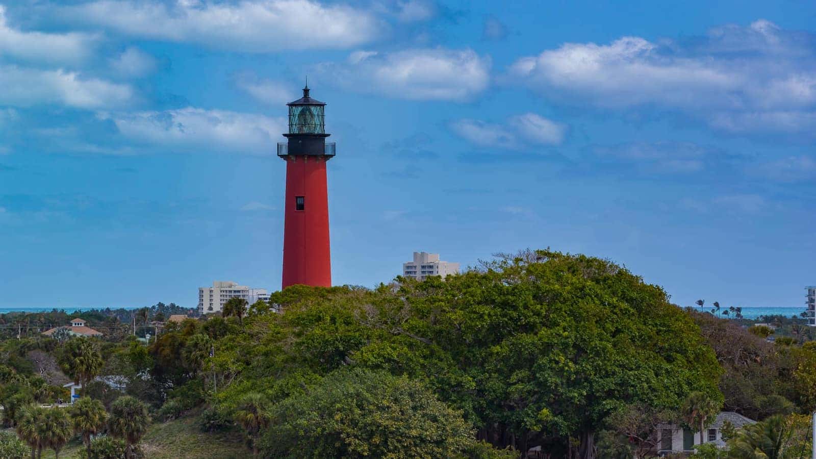 The Jupiter Inlet Lighthouse rising above the coastline